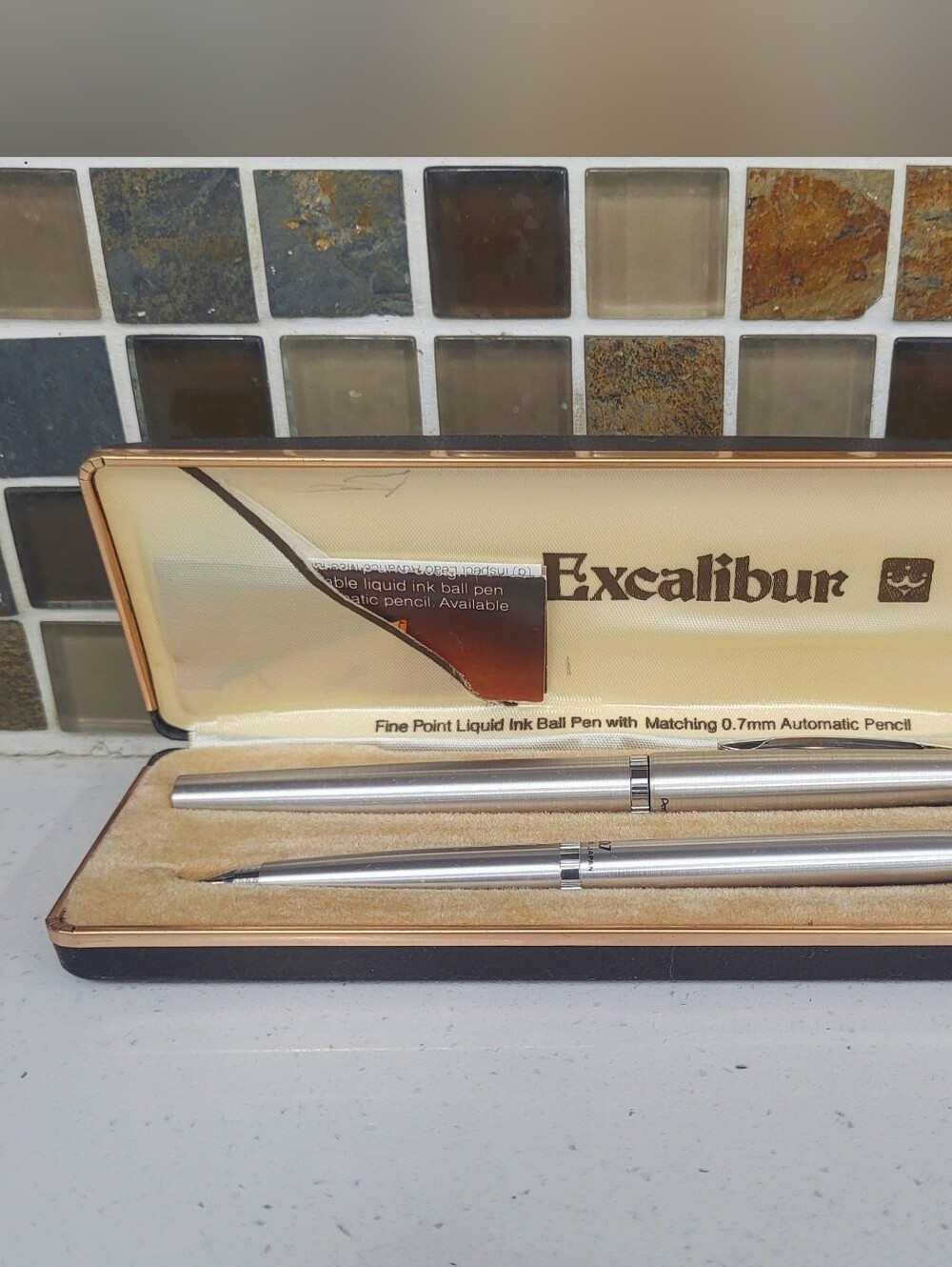 1970s Pentel Excalibur EX-12 Silver Pen Pencil Set Japan NOS Case Insert